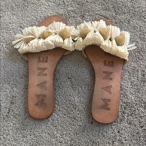 Mane Cream Fringe Slide Sandals